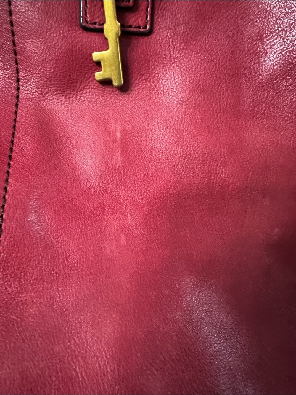 Fossil Burgundy Leather Tote with Key Charm - Picture 4 of 5